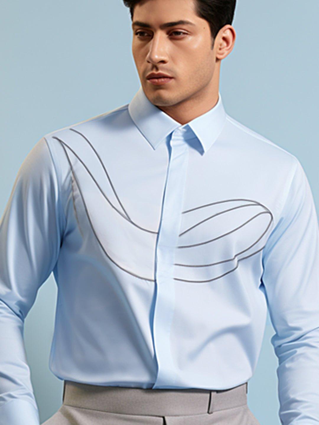 Embellished Party Wear Blue Shirt - HE SPOKE - For Men