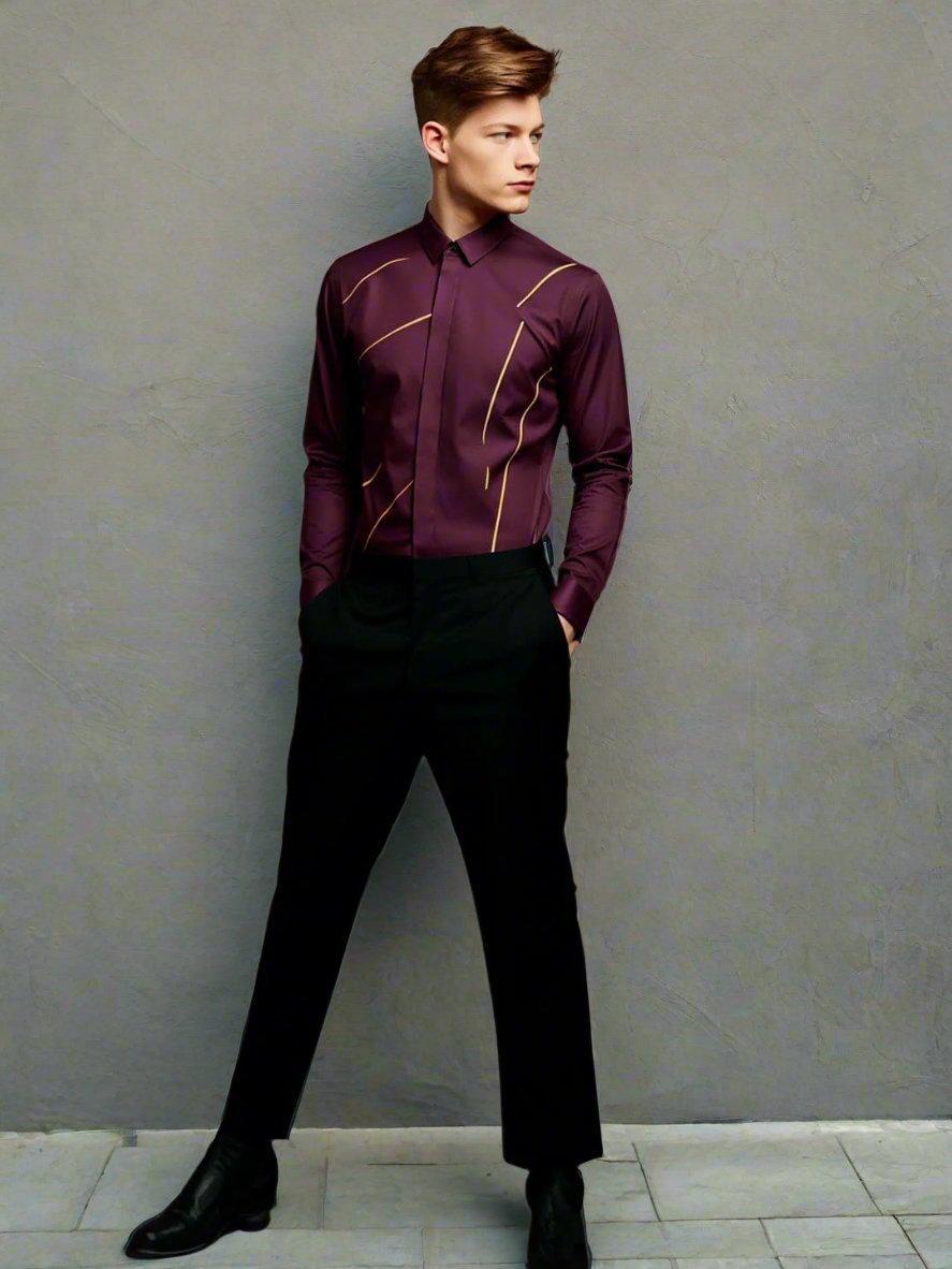 Embellished Party Wear Burgundy Shirt - HE SPOKE - For Men