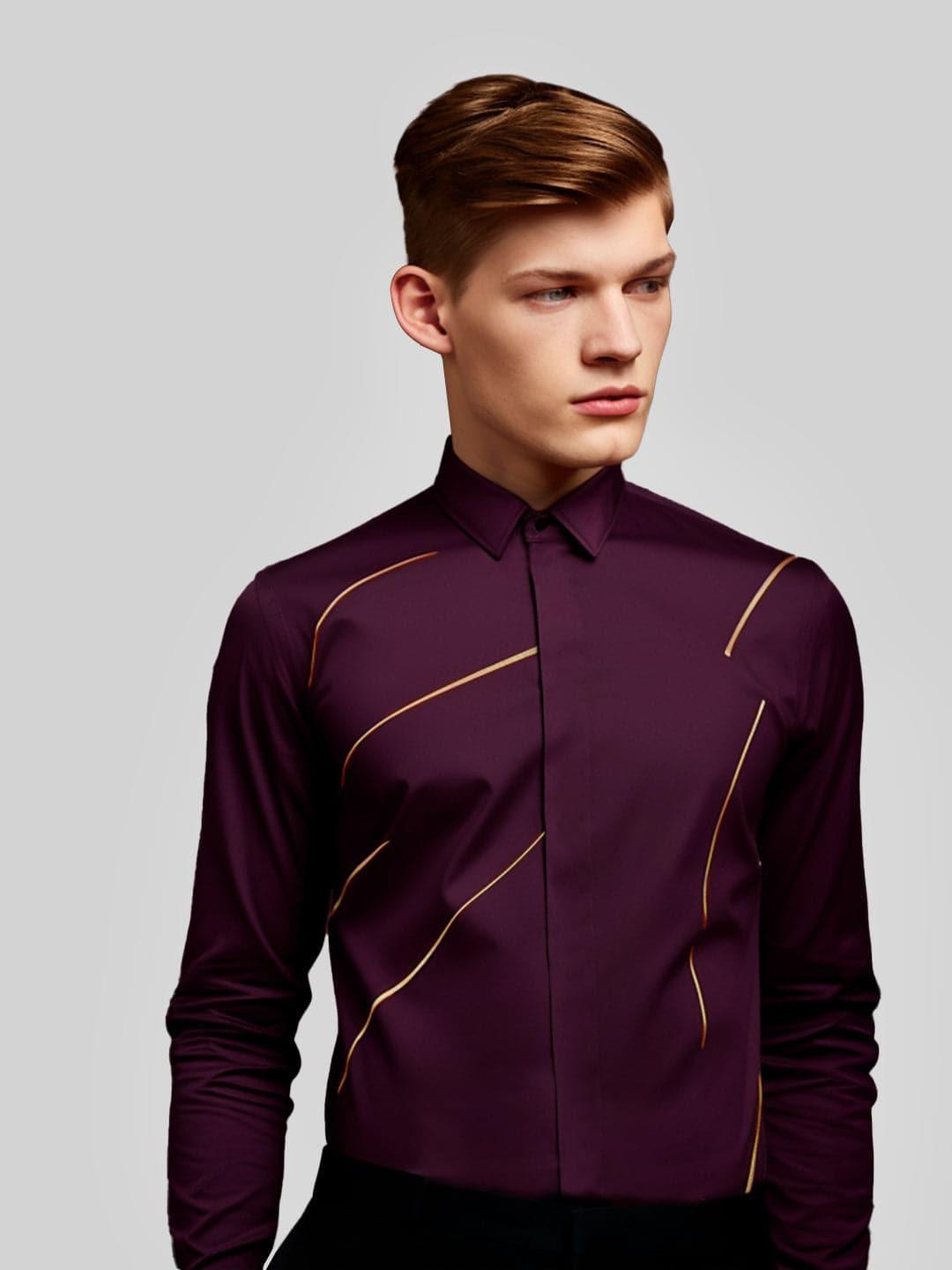 Embellished Party Wear Burgundy Shirt - HE SPOKE - For Men