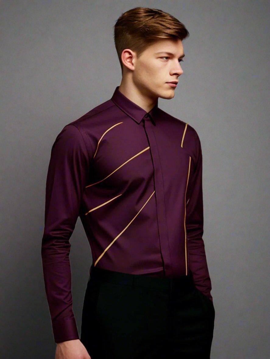 Embellished Party Wear Burgundy Shirt - HE SPOKE - For Men