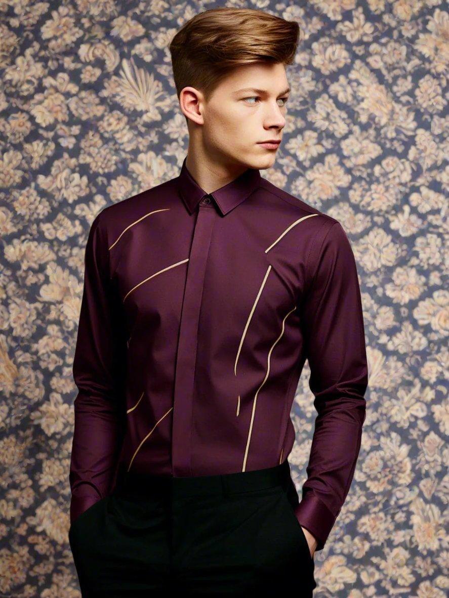 Embellished Party Wear Burgundy Shirt - HE SPOKE - For Men