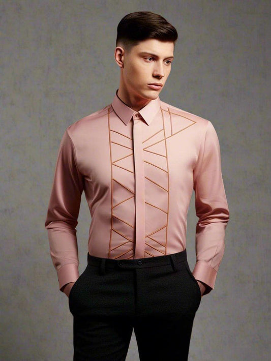 Embellished Party Wear Pink Shirt - HE SPOKE - For Men