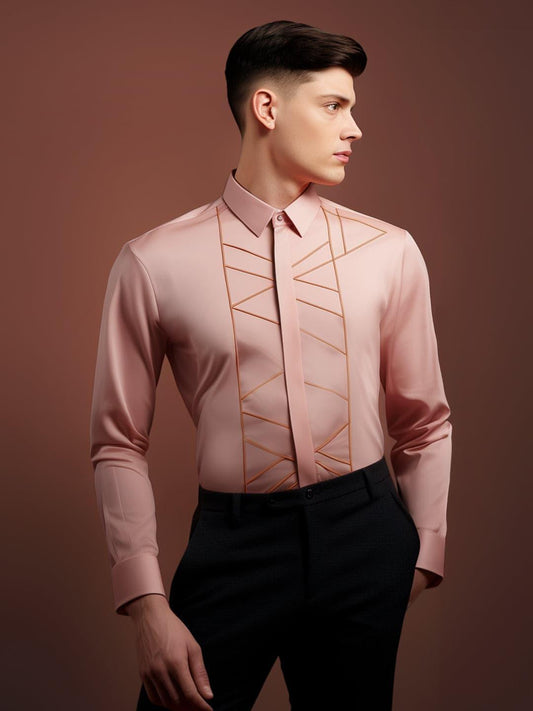 Embellished Party Wear Pink Shirt - HE SPOKE - For Men