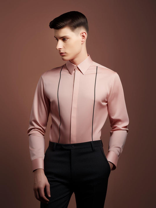 Embellished Party Wear Pink Shirt - HE SPOKE - For Men