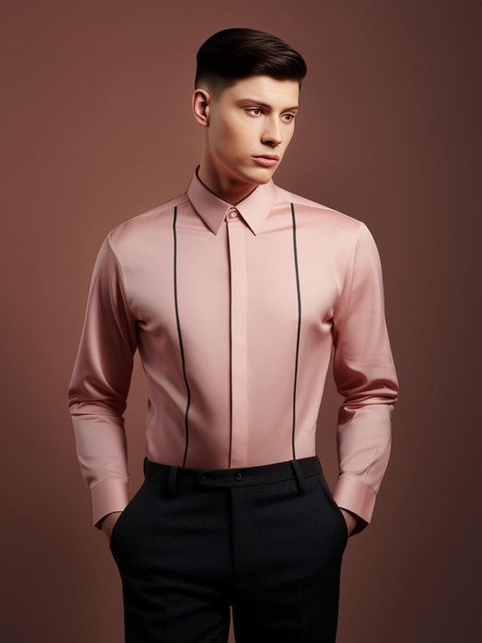 Embellished Party Wear Pink Shirt - HE SPOKE - For Men