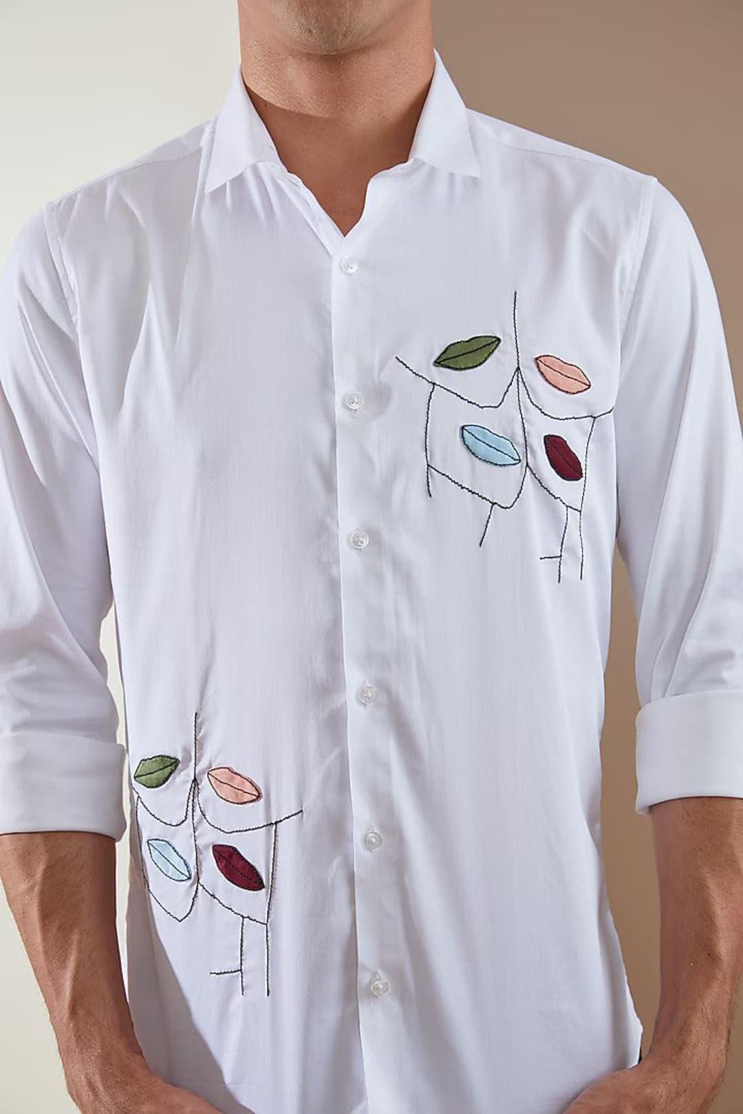 Embellished Party Wear White Shirt - HE SPOKE - For Men