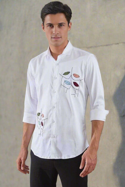 Embellished Party Wear White Shirt - HE SPOKE - For Men