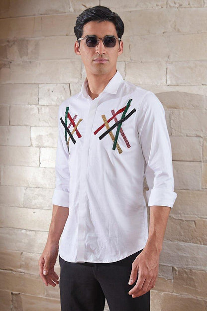 Embellished Party Wear White Shirt - HE SPOKE - For Men