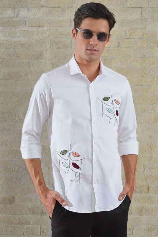 Embellished Party Wear White Shirt - HE SPOKE - For Men