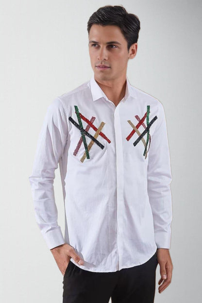 Embellished Party Wear White Shirt - HE SPOKE - For Men