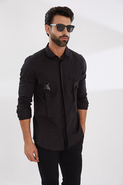 Embellished Smart Casual Black Shirt - HE SPOKE - For Men