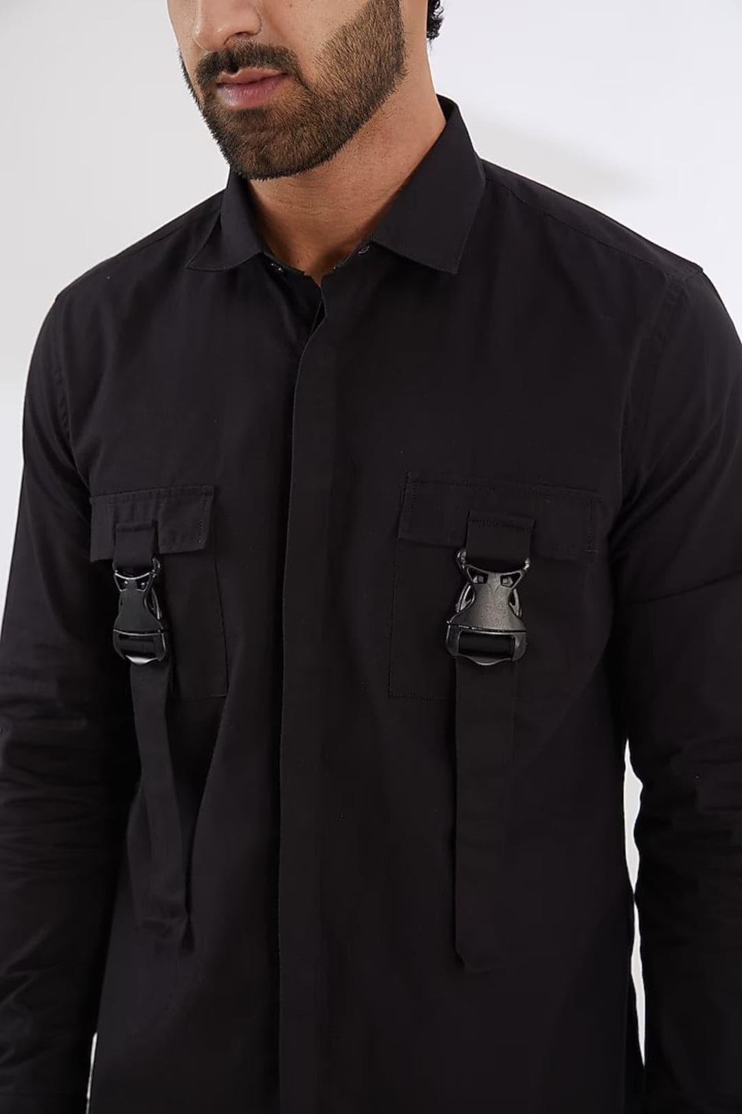 Embellished Smart Casual Black Shirt - HE SPOKE - For Men