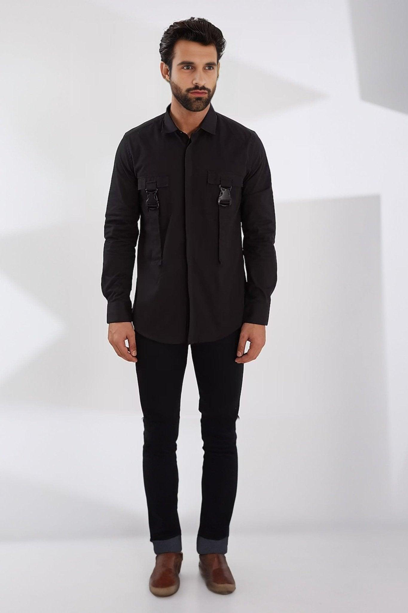 Embellished Smart Casual Black Shirt - HE SPOKE - For Men