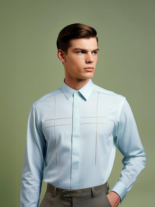 Embellished Smart Casual Blue Shirt - HE SPOKE - For Men