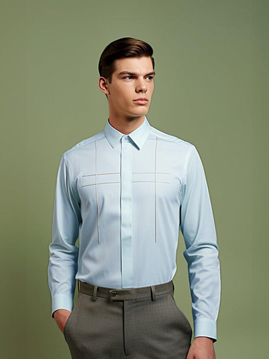 Embellished Smart Casual Blue Shirt - HE SPOKE - For Men