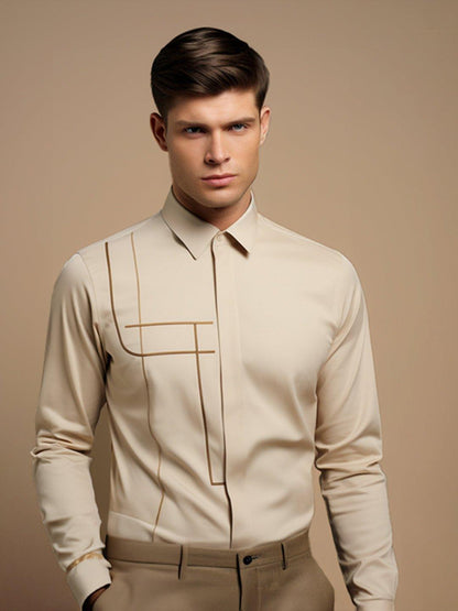 Embellished Smart Casual Cream Shirt - HE SPOKE - For Men