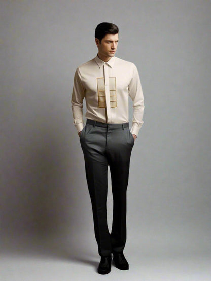 Embellished Smart Casual Cream Shirt - HE SPOKE - For Men