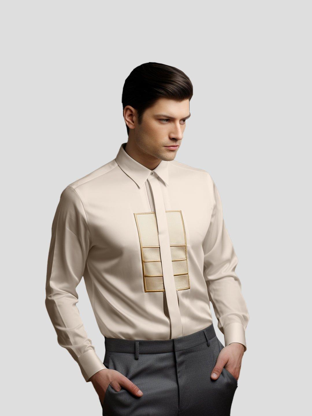 Embellished Smart Casual Cream Shirt - HE SPOKE - For Men