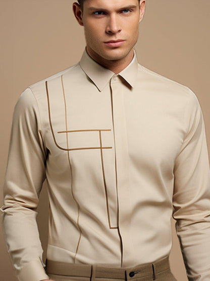 Embellished Smart Casual Cream Shirt - HE SPOKE - For Men