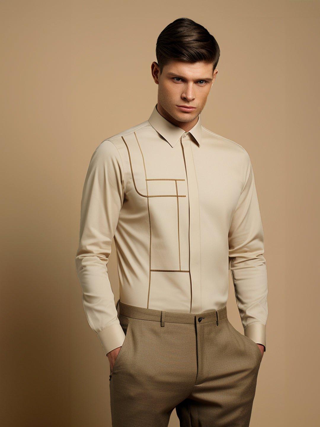 Embellished Smart Casual Cream Shirt - HE SPOKE - For Men