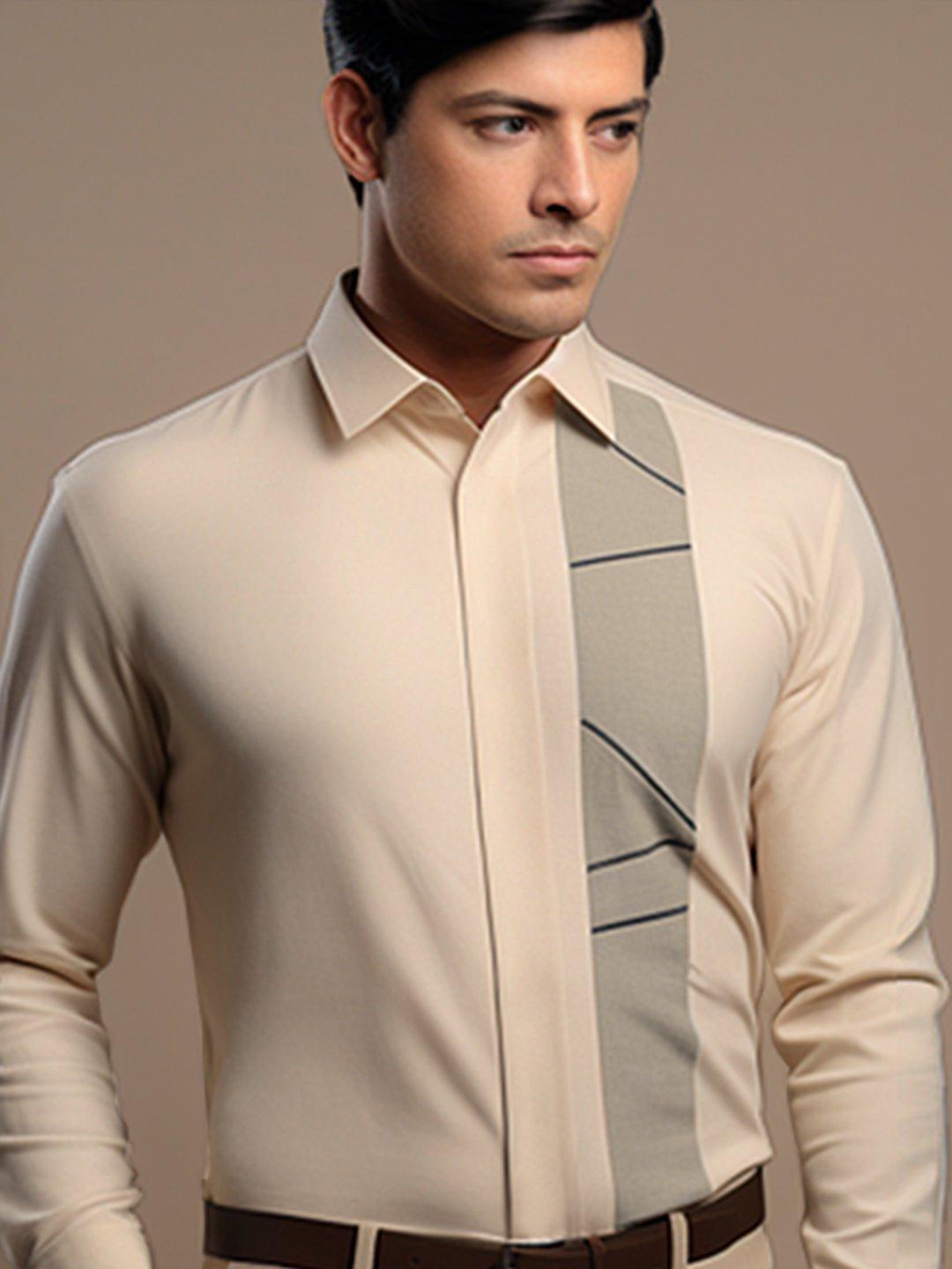 Embellished Smart Casual Cream Shirt - HE SPOKE - For Men