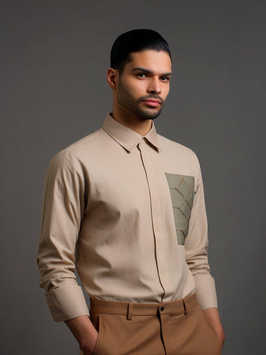 Embellished Smart Casual Cream Shirt - HE SPOKE - For Men