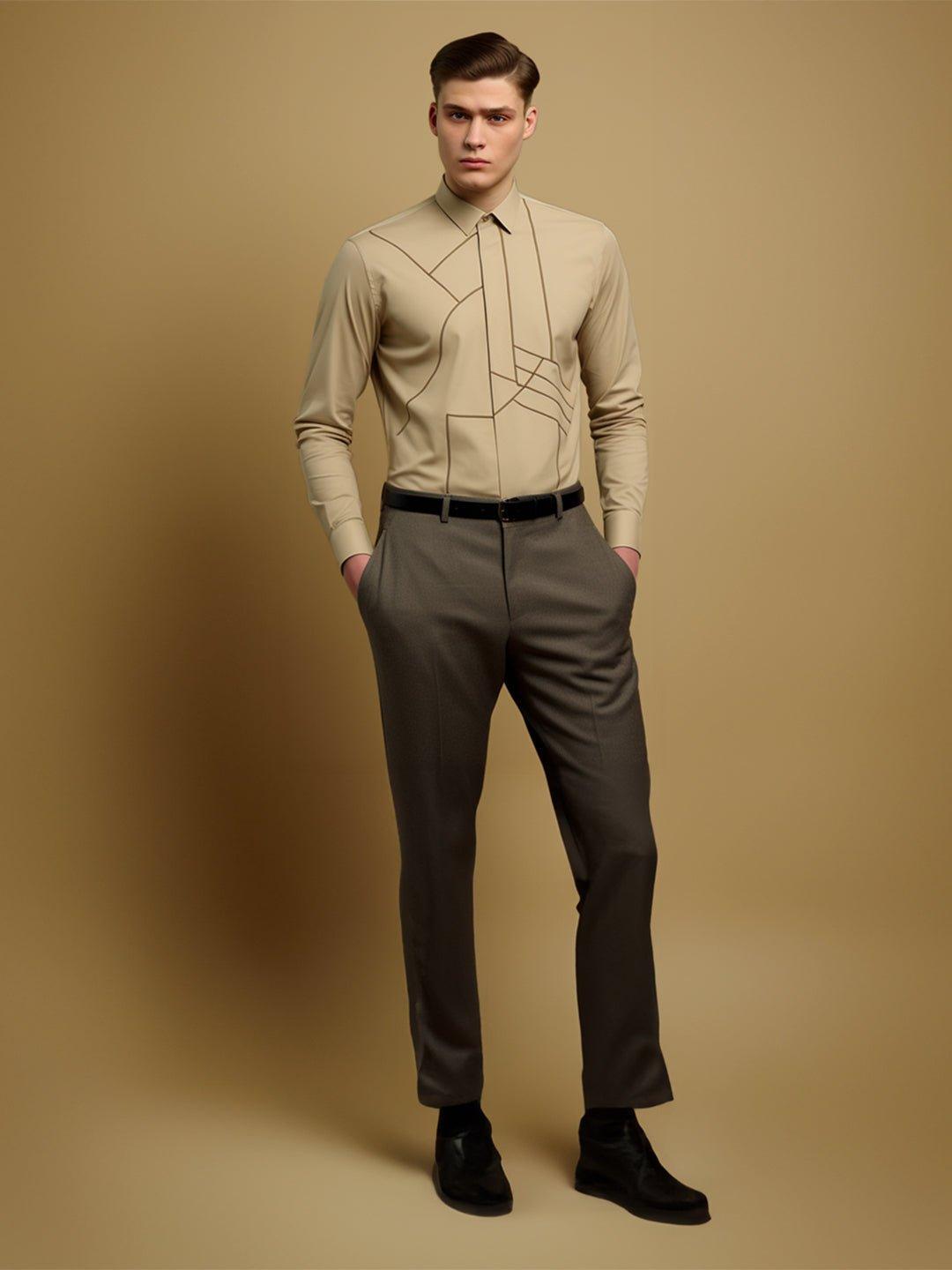 Embellished Smart Casual Cream Shirt - HE SPOKE - For Men