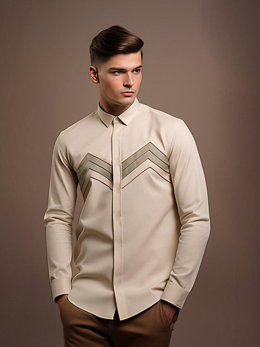 Embellished Smart Casual Cream Shirt - HE SPOKE - For Men