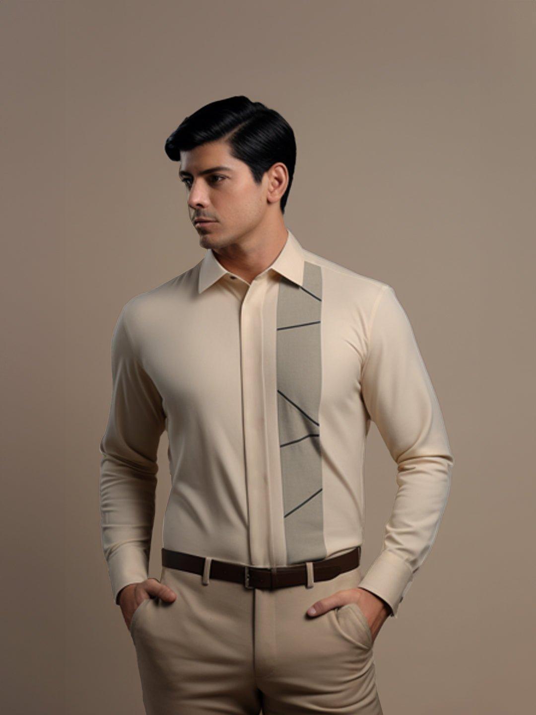 Embellished Smart Casual Cream Shirt - HE SPOKE - For Men