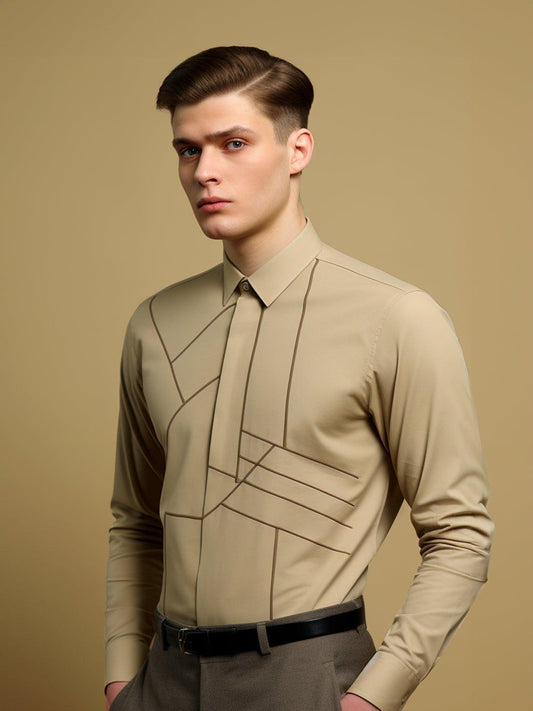 Embellished Smart Casual Cream Shirt - HE SPOKE - For Men