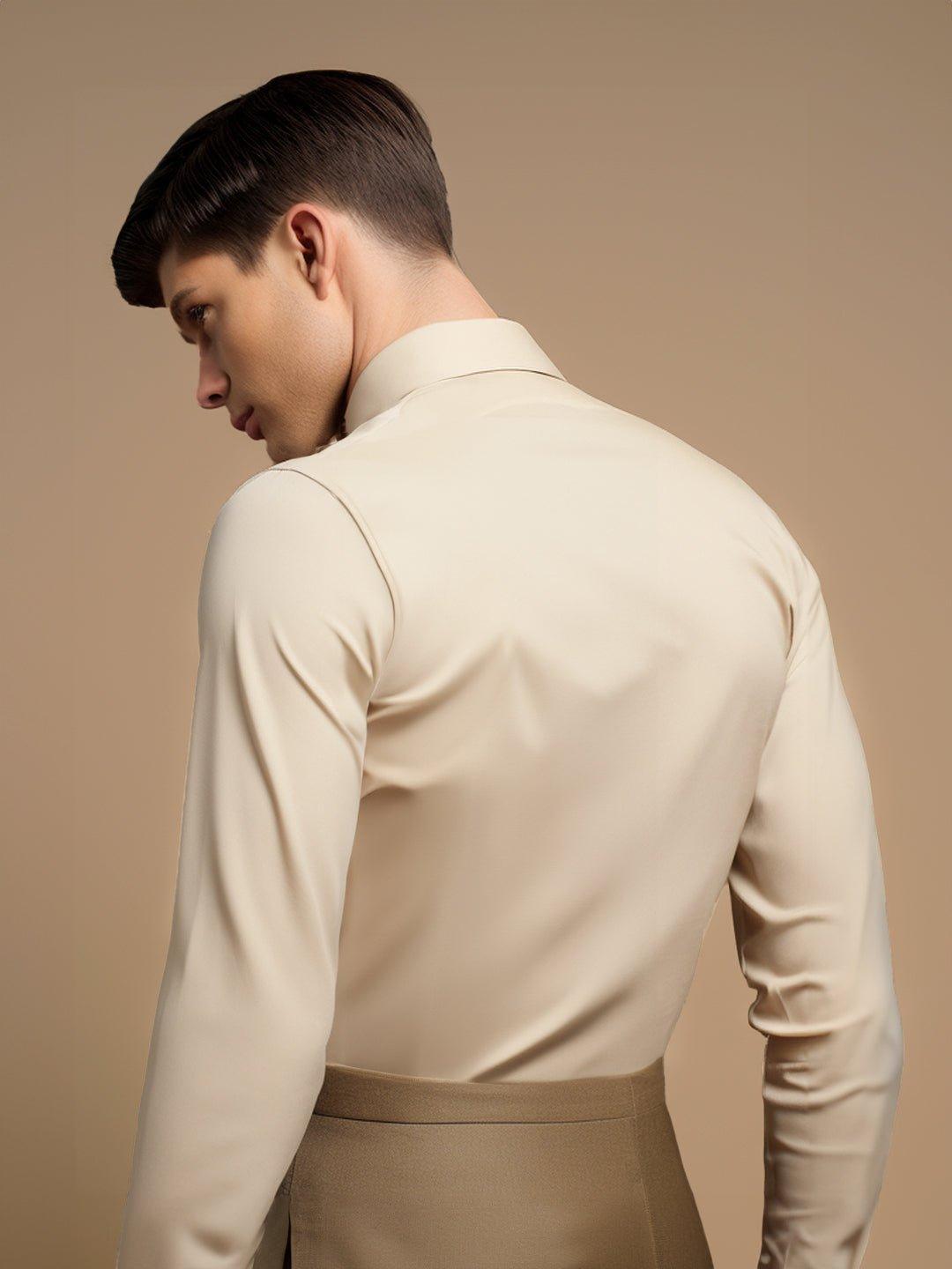 Embellished Smart Casual Cream Shirt - HE SPOKE - For Men