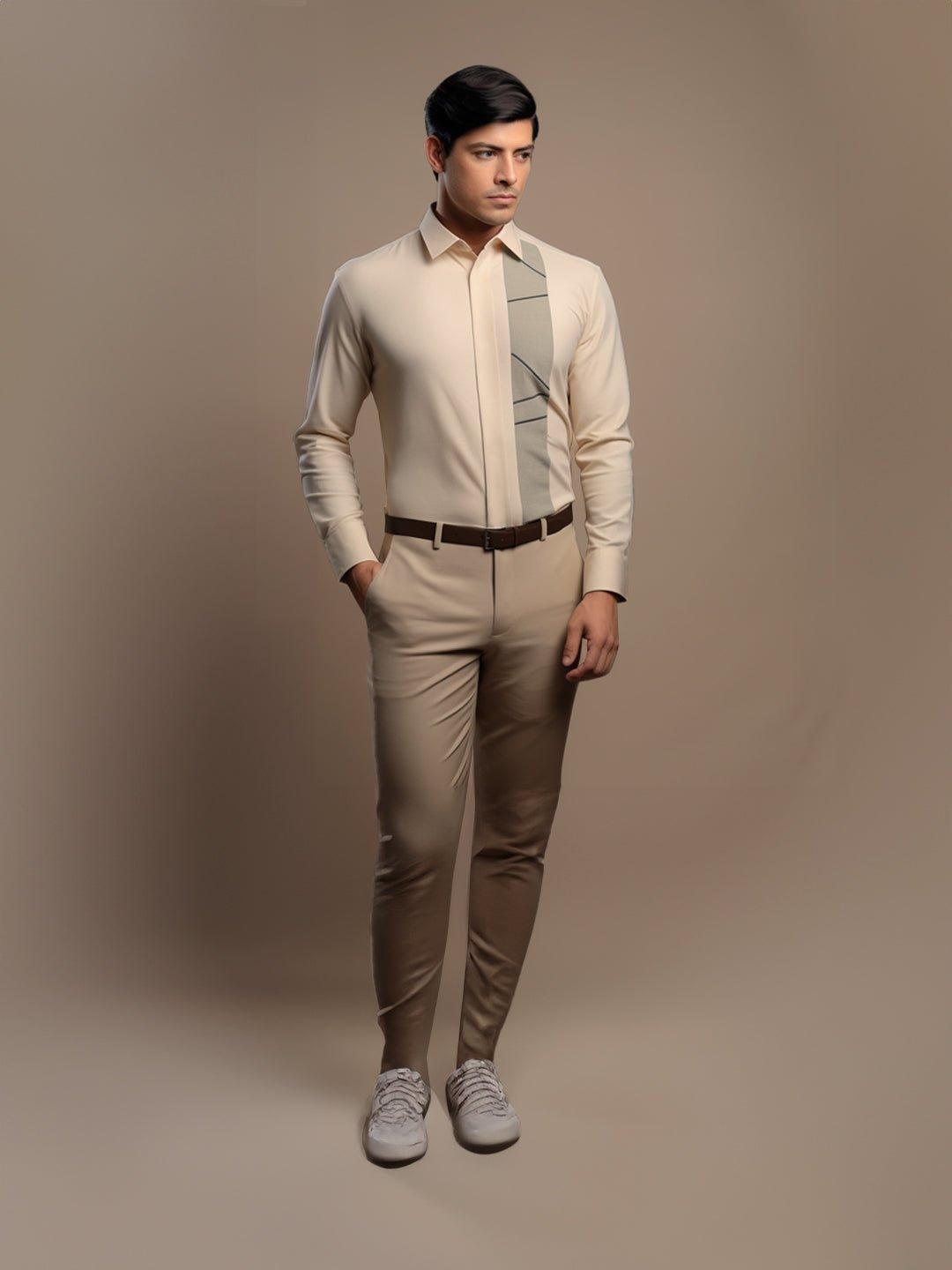 Embellished Smart Casual Cream Shirt - HE SPOKE - For Men