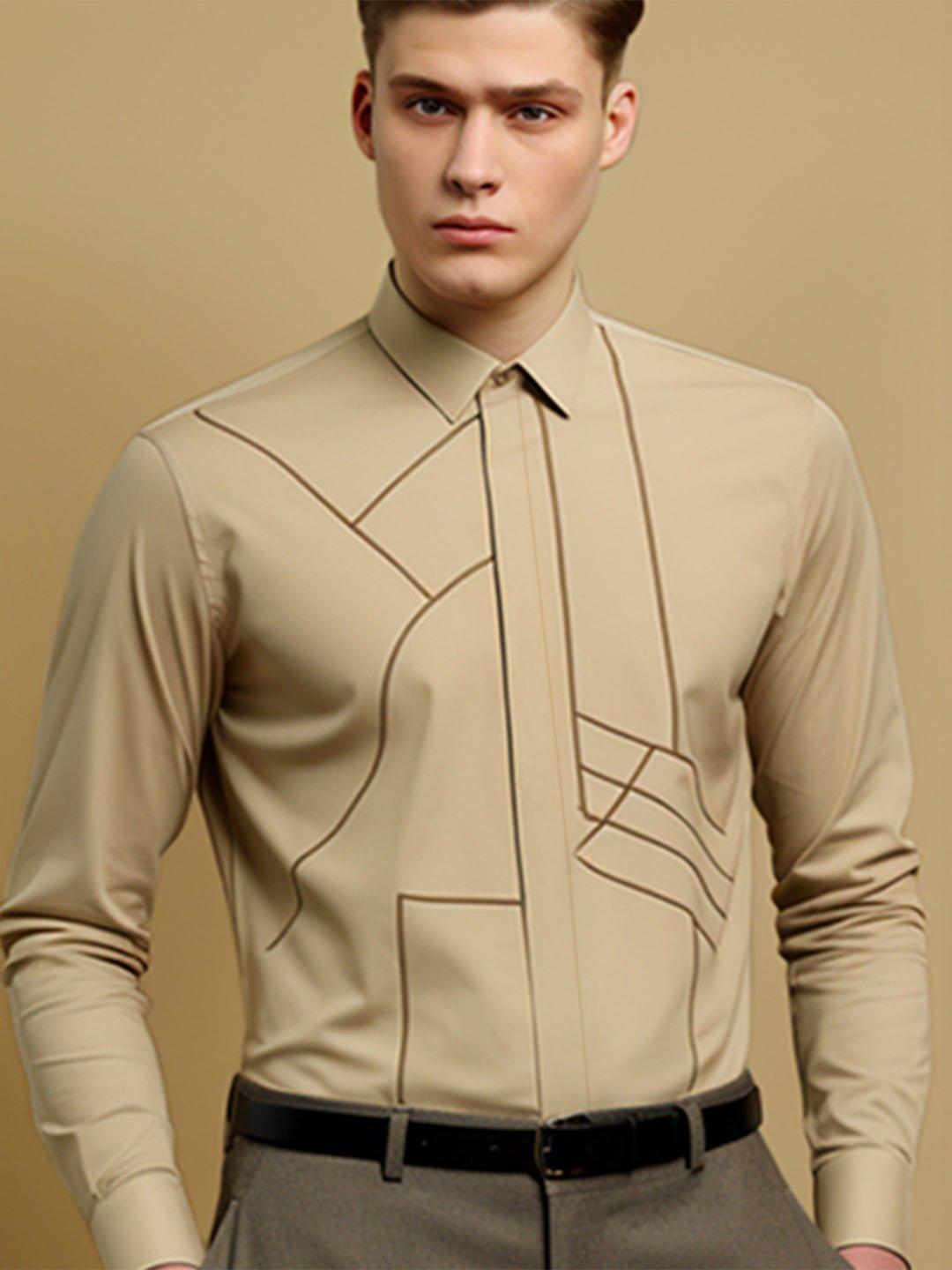 Embellished Smart Casual Cream Shirt - HE SPOKE - For Men