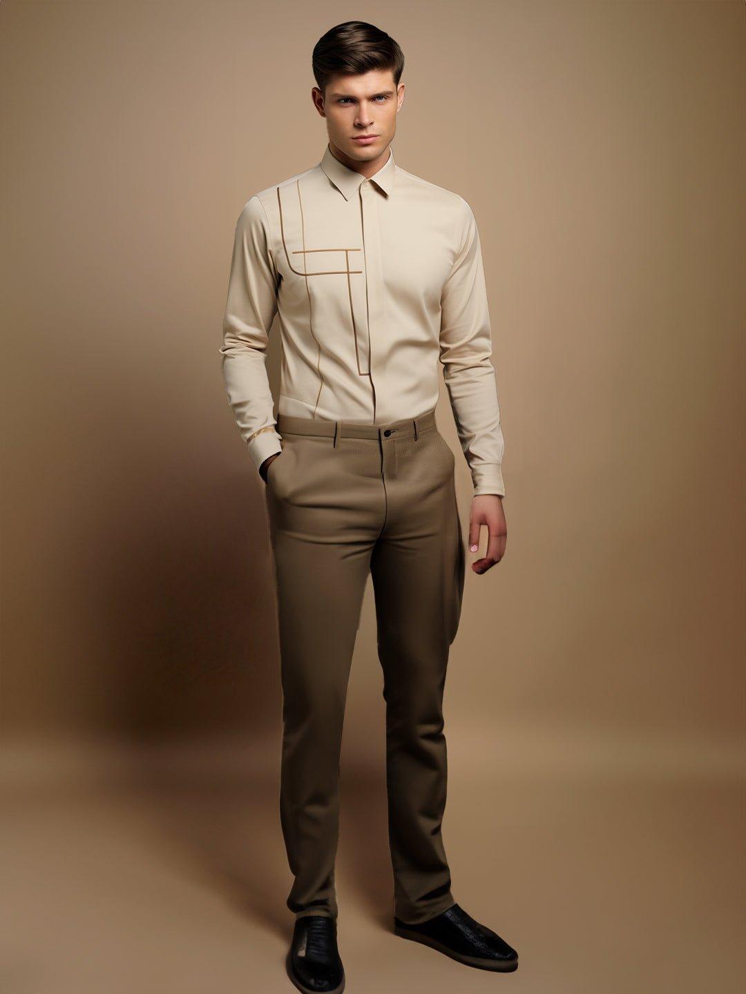 Embellished Smart Casual Cream Shirt - HE SPOKE - For Men