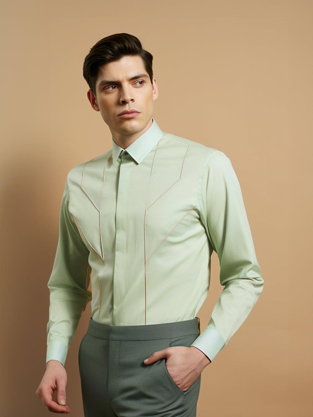 Embellished Smart Casual Green Shirt - HE SPOKE - For Men