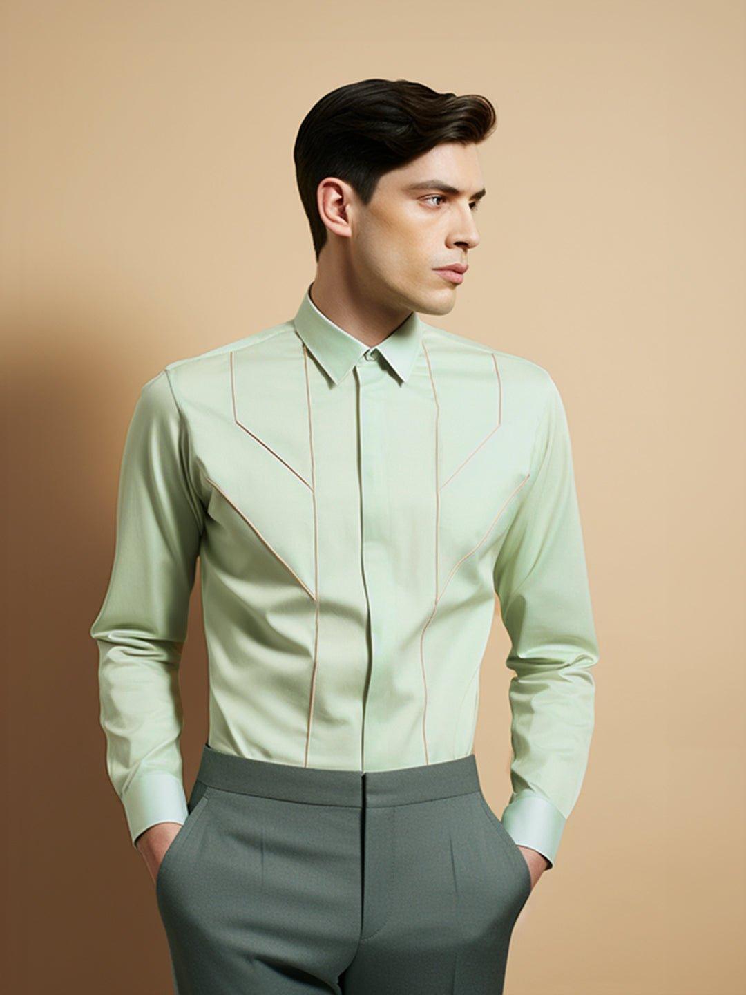 Embellished Smart Casual Green Shirt - HE SPOKE - For Men