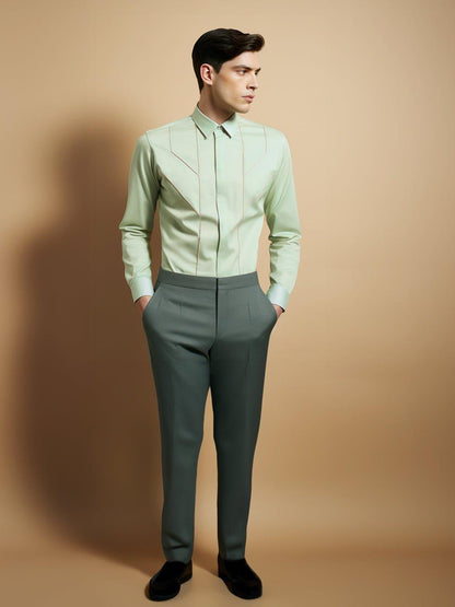 Embellished Smart Casual Green Shirt - HE SPOKE - For Men