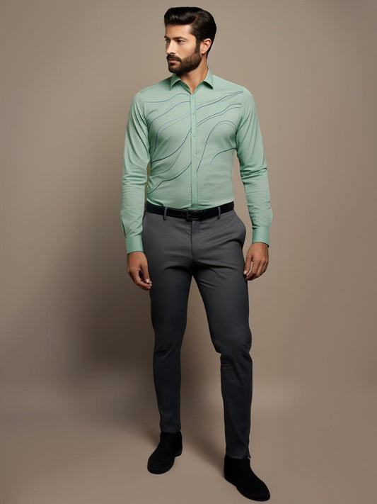 Embellished Smart Casual Green Shirt - HE SPOKE - For Men