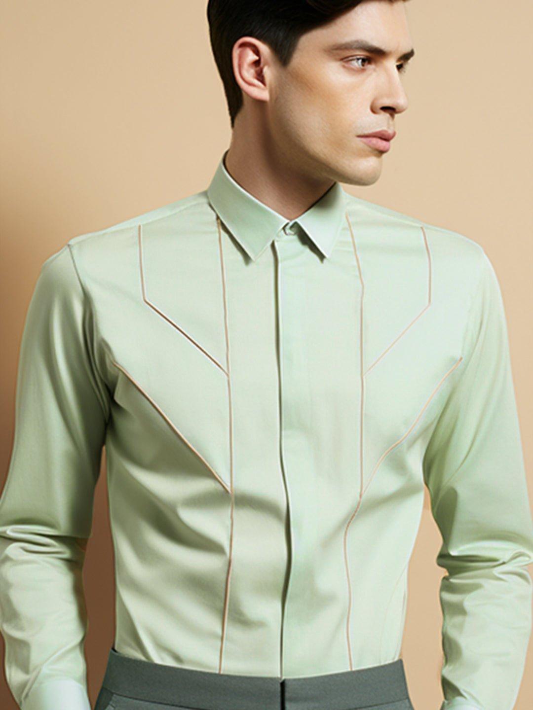 Embellished Smart Casual Green Shirt - HE SPOKE - For Men