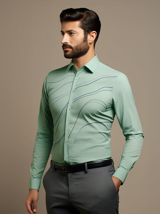 Embellished Smart Casual Green Shirt - HE SPOKE - For Men