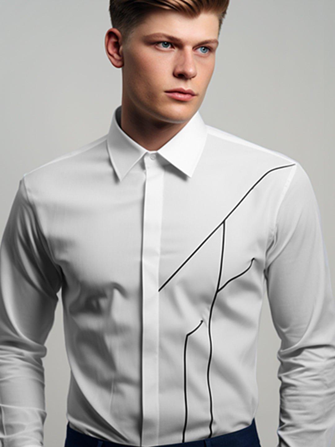 Embellished Smart Casual White Shirt - HE SPOKE - For Men