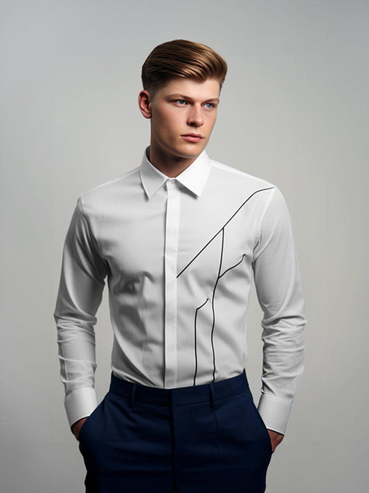 Embellished Smart Casual White Shirt - HE SPOKE - For Men