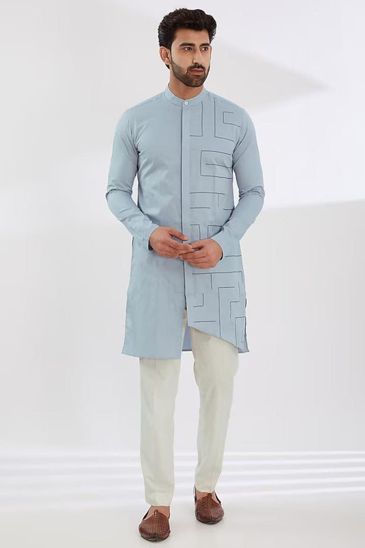 Embroidered Festive Blue Kurta - HE SPOKE - For Men