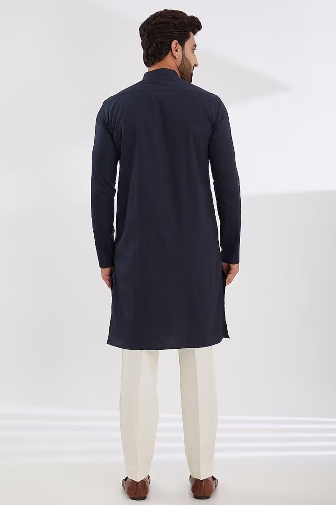 Embroidered Festive Navy Kurta - HE SPOKE - For Men