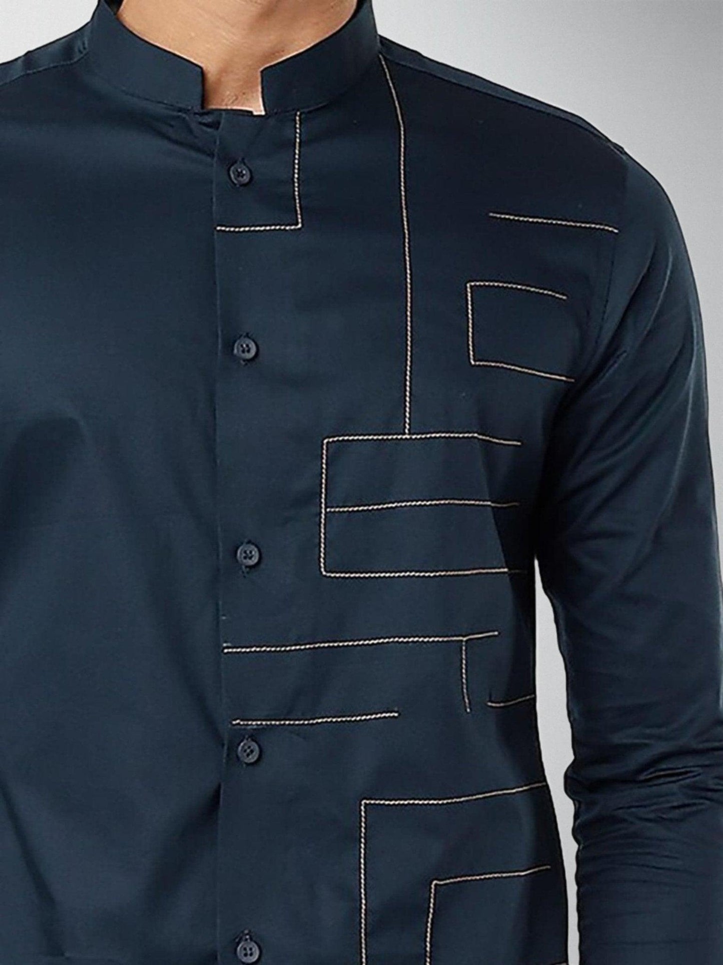 Embroidered Festive Navy Shirt - HE SPOKE - For Men