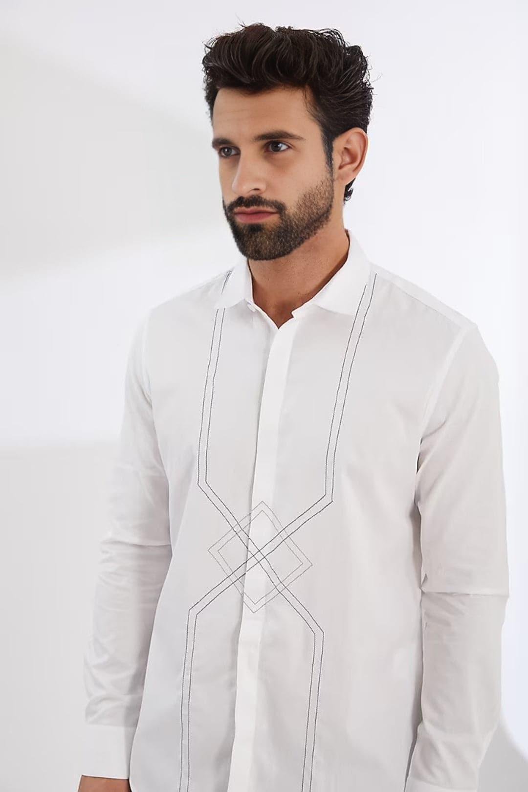 Embroidered Festive White Shirt - HE SPOKE - For Men