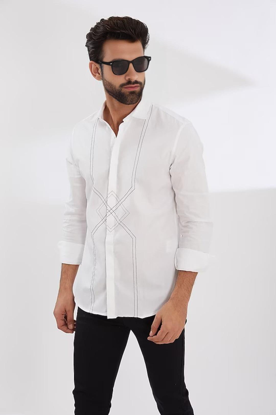 Embroidered Festive White Shirt - HE SPOKE - For Men