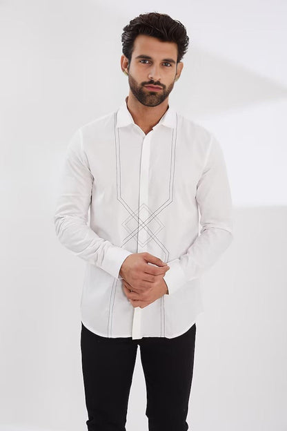 Embroidered Festive White Shirt - HE SPOKE - For Men