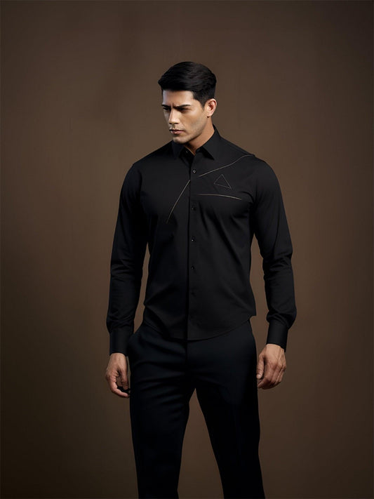 Embroidered Formal Black Shirt - HE SPOKE - For Men