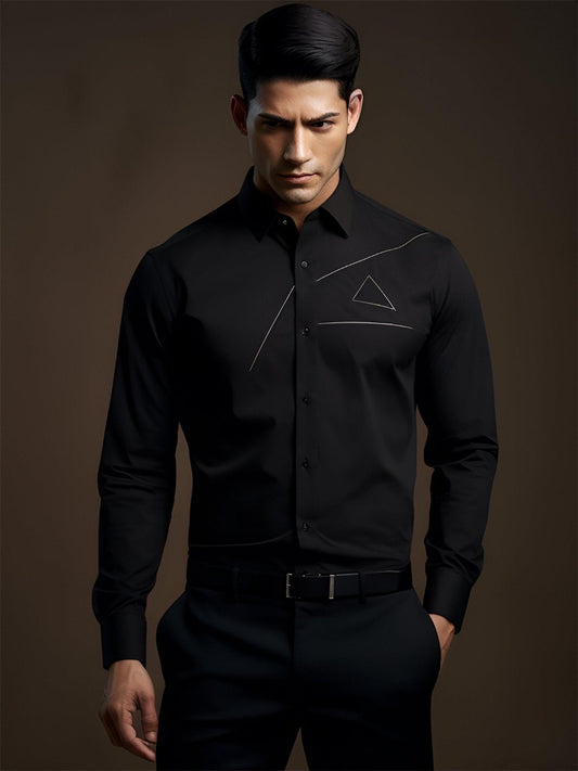 Embroidered Formal Black Shirt - HE SPOKE - For Men